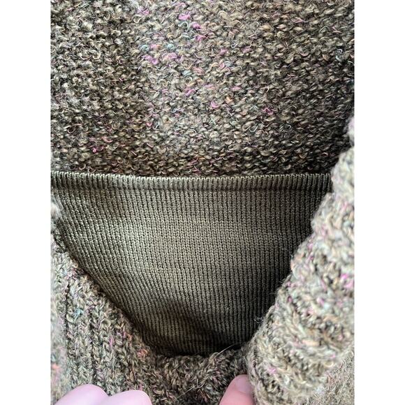 Women's Wool Blend Shawl Sweater Size M/P Green Pink Marled Timeless Cabincore - Picture 3 of 8